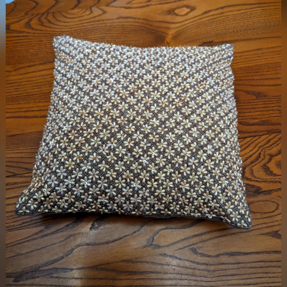 Aura Lifestyle beaded throw pillow.  Melbourne Australia. 12 x 12 Inches.